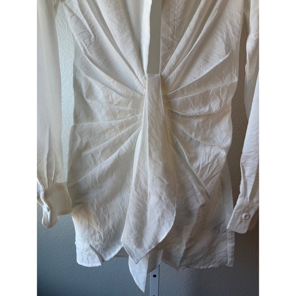 Choosy White Ruched Front Shirt Dress Size 2 Long Sleeve Collared Button Up - Picture 4 of 10
